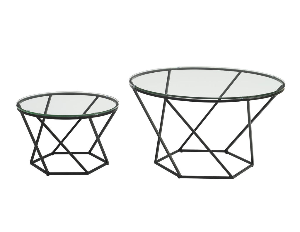 Walker Edison Modern Nesting Tables, Set of 2 - Glass/Black in Tempered Safety Glass, Powder Coated Metal AF28CLRGGBL 842158105776