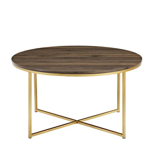 Walker Edison Mid Century Modern Coffee Table - Dark Walnut/Gold in Durable Laminate, Powder Coated Metal AF36ALCTDWG 842158135070