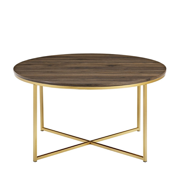 Walker Edison Mid Century Modern Coffee Table - Dark Walnut/Gold in Durable Laminate, Powder Coated Metal AF36ALCTDWG 842158135070