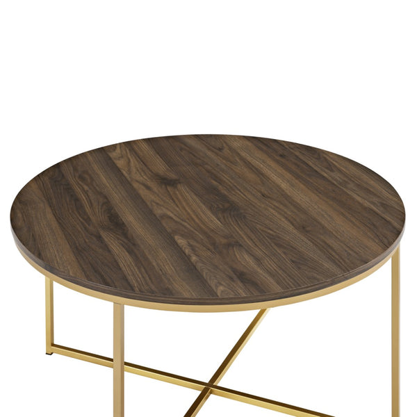 Walker Edison Mid Century Modern Coffee Table - Dark Walnut/Gold in Durable Laminate, Powder Coated Metal AF36ALCTDWG 842158135070