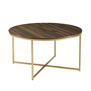 Walker Edison Mid Century Modern Coffee Table - Dark Walnut/Gold in Durable Laminate, Powder Coated Metal AF36ALCTDWG 842158135070