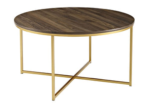 Walker Edison Mid Century Modern Coffee Table - Dark Walnut/Gold in Durable Laminate, Powder Coated Metal AF36ALCTDWG 842158135070