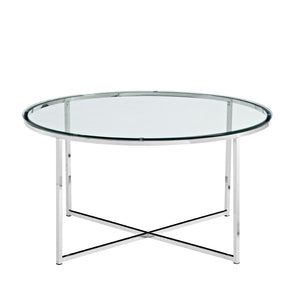 Walker Edison Mid Century Modern Coffee Table - Glass/Chrome in Tempered Safety Glass, Powder Coated Metal AF36ALCTGCR 842158135063
