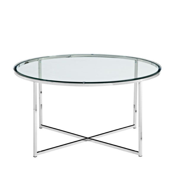 Walker Edison Mid Century Modern Coffee Table - Glass/Chrome in Tempered Safety Glass, Powder Coated Metal AF36ALCTGCR 842158135063