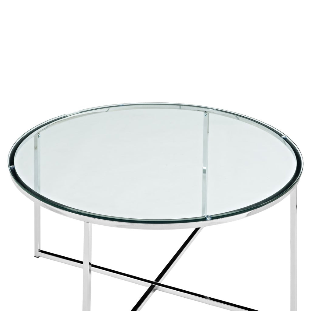 Walker Edison Mid Century Modern Coffee Table - Glass/Chrome in Tempered Safety Glass, Powder Coated Metal AF36ALCTGCR 842158135063