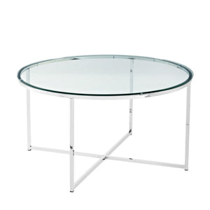 Walker Edison Mid Century Modern Coffee Table - Glass/Chrome in Tempered Safety Glass, Powder Coated Metal AF36ALCTGCR 842158135063