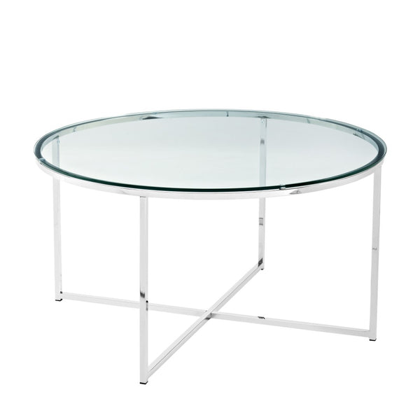 Walker Edison Mid Century Modern Coffee Table - Glass/Chrome in Tempered Safety Glass, Powder Coated Metal AF36ALCTGCR 842158135063