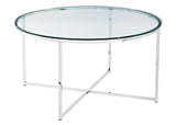 Walker Edison Mid Century Modern Coffee Table - Glass/Chrome in Tempered Safety Glass, Powder Coated Metal AF36ALCTGCR 842158135063