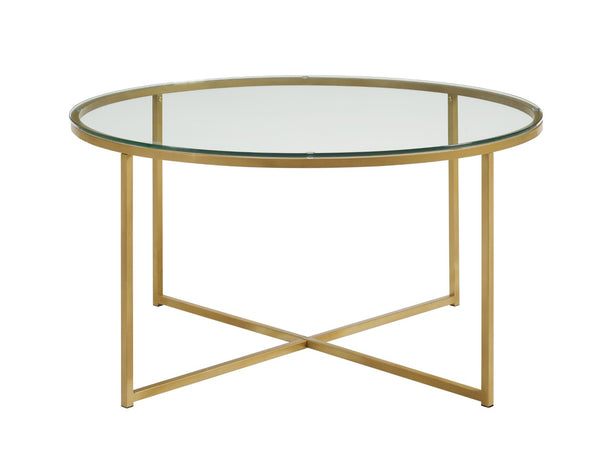 Walker Edison Mid Century Modern Coffee Table - Glass/Gold in Tempered Safety Glass, Powder Coated Metal AF36ALCTGGD 842158106209