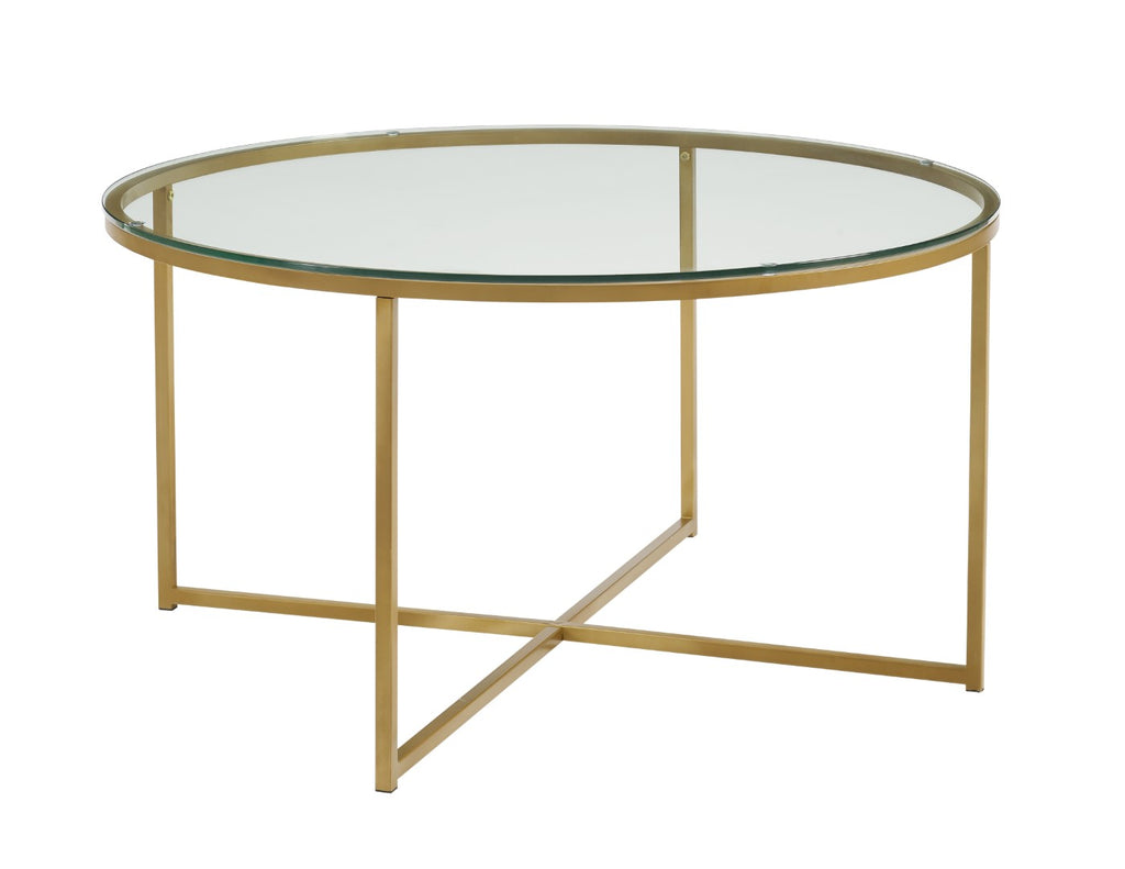 Walker Edison Mid Century Modern Coffee Table - Glass/Gold in Tempered Safety Glass, Powder Coated Metal AF36ALCTGGD 842158106209
