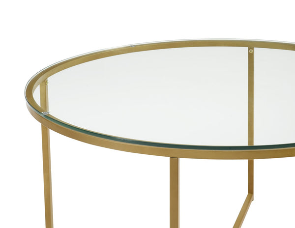 Walker Edison Mid Century Modern Coffee Table - Glass/Gold in Tempered Safety Glass, Powder Coated Metal AF36ALCTGGD 842158106209