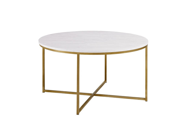 Walker Edison Mid Century Modern Coffee Table - Marble/Gold in High-Grade MDF, Durable Laminate, Powder Coated Metal AF36ALCTMGD 842158106193