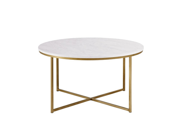 Walker Edison Mid Century Modern Coffee Table - Marble/Gold in High-Grade MDF, Durable Laminate, Powder Coated Metal AF36ALCTMGD 842158106193