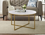 Walker Edison Mid Century Modern Coffee Table - Marble/Gold in High-Grade MDF, Durable Laminate, Powder Coated Metal AF36ALCTMGD 842158106193