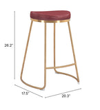 Zuo Modern Bree 100% Polyurethane, Plywood, Stainless Steel Modern Commercial Grade Counter Stool Set - Set of 2 Burgundy, Gold 100% Polyurethane, Plywood, Stainless Steel