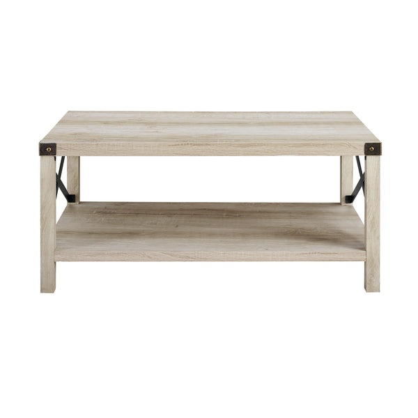 Walker Edison Rustic Wood Coffee Table - White Oak/Bronze in Laminte, Metal Accents AF40MXCTWO 842158137012
