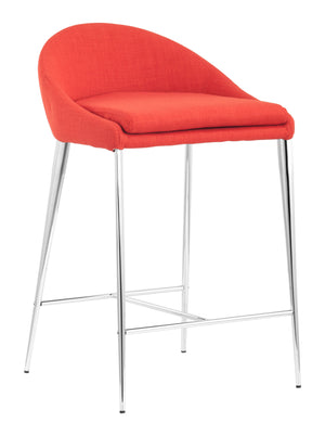 Zuo Modern Reykjavik 100% Polyester, Plywood, Steel Mid Century Commercial Grade Counter Stool Set - Set of 2 Tangerine, Chrome 100% Polyester, Plywood, Steel