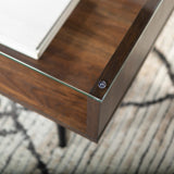 Walker Edison Mid Century Modern Wood Coffee Table - Dark Walnut in High-Grade MDF, Durable Laminate, Tempered Glass, Painted Metal AF42JMGLDW 842158132642