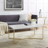 Walker Edison Mid Century Modern Coffee Table - White Faux Marble/Gold in Faux Marble, Powder Coated Metal AF42LUXWMG 842158129185