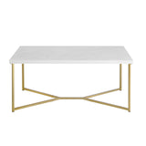 Walker Edison Mid Century Modern Coffee Table - White Faux Marble/Gold in Faux Marble, Powder Coated Metal AF42LUXWMG 842158129185