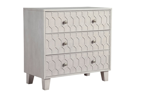 Denver Three Drawer Small Chest – Modern Honeycomb Design, Gray Mahogany, Felt-Lined Top Drawer, Chic Storage