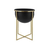 Sagebrook Home Contemporary Metal Set of 2 -  11/12" Planters W/ Stand, Blk/gold 16391-01 Black Metal