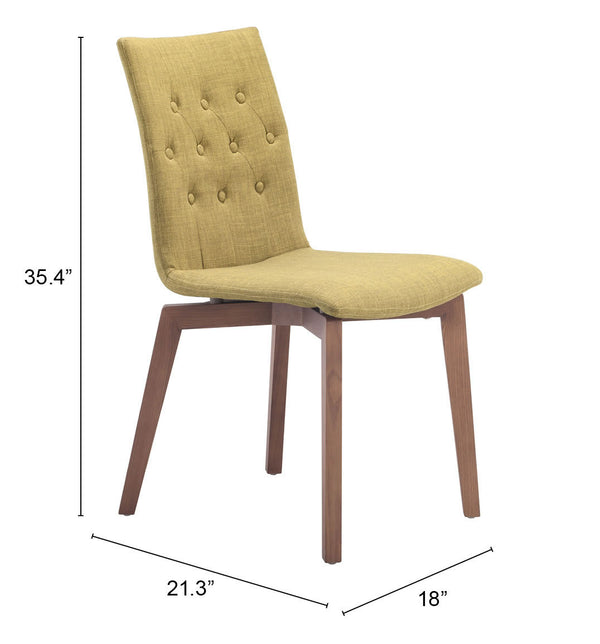 Zuo Modern Orebro 100% Polyester, Plywood, Birch Wood Mid Century Commercial Grade Dining Chair Set - Set of 2 Pea Green, Brown 100% Polyester, Plywood, Birch Wood