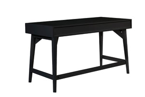 Larsen Large Black Desk with Mahogany Wood, Gold Hardware & Felt Lined Drawers for Stylish Storage
