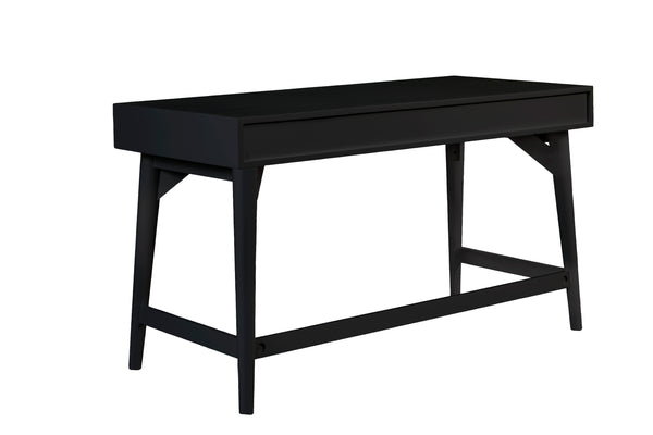 Larsen Large Black Desk with Mahogany Wood, Gold Hardware & Felt Lined Drawers for Stylish Storage