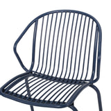 Noble House Boston Outdoor Modern Iron Club Chair (Set of 2), Navy Blue