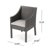 Antibes Outdoor Grey Wicker Dining Chairs with Silver Water Resistant Cushions Noble House