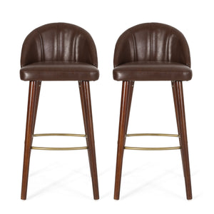 Cullimore Contemporary Channel Stitch Barstools, Midnight Black and Espresso Noble House