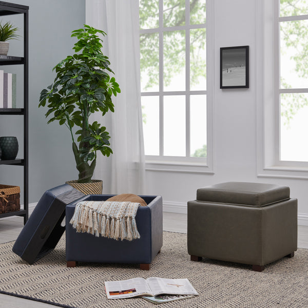 Cameron Square Bonded Leather Storage Ottoman - Stylish, Durable & Versatile Seating with Hidden Storage