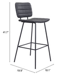 Zuo Modern Boston 100% Polyurethane, Plywood, Steel Modern Commercial Grade Barstool Set - Set of 2 Vintage Black, Black 100% Polyurethane, Plywood, Steel