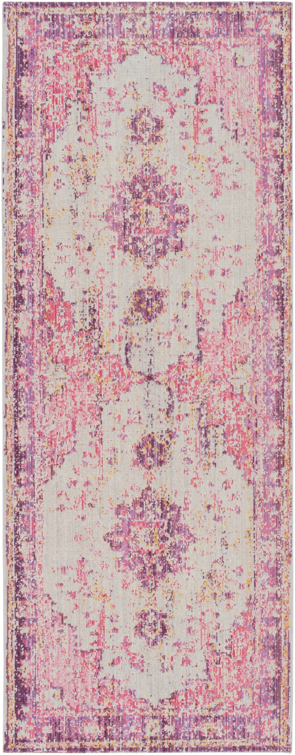 Antioch AIC-2305 Traditional Polyester Rug AIC2305-3382 Bright Pink, Light Gray, Lavender, Dark Purple, Medium Gray, Bright Yellow, Saffron 100% Polyester 3'2" x 8'2"