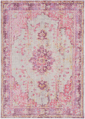 Antioch AIC-2305 Traditional Polyester Rug AIC2305-913 Bright Pink, Light Gray, Lavender, Dark Purple, Medium Gray, Bright Yellow, Saffron 100% Polyester 9' x 12'10"
