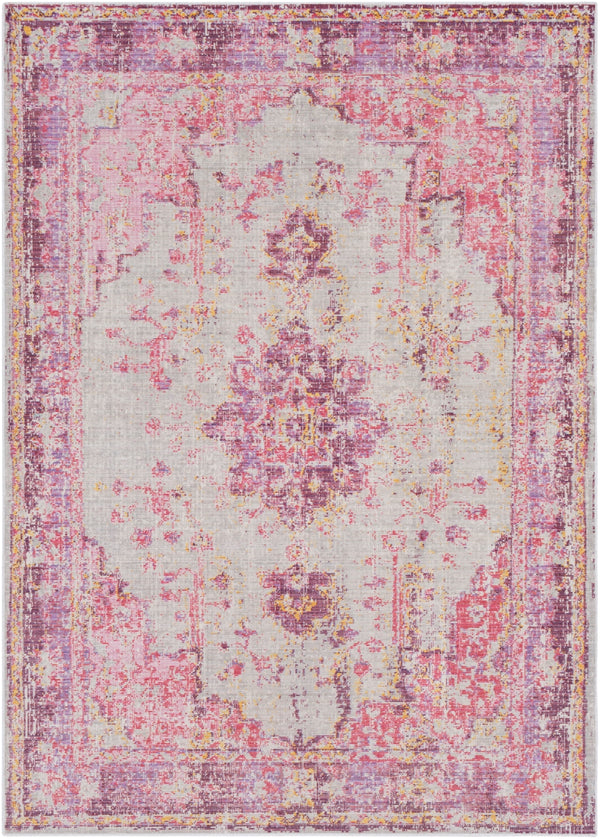Antioch AIC-2305 Traditional Polyester Rug AIC2305-913 Bright Pink, Light Gray, Lavender, Dark Purple, Medium Gray, Bright Yellow, Saffron 100% Polyester 9' x 12'10"