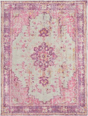 Antioch AIC-2305 Traditional Polyester Rug AIC2305-710106 Bright Pink, Light Gray, Lavender, Dark Purple, Medium Gray, Bright Yellow, Saffron 100% Polyester 7'10" x 10'3"