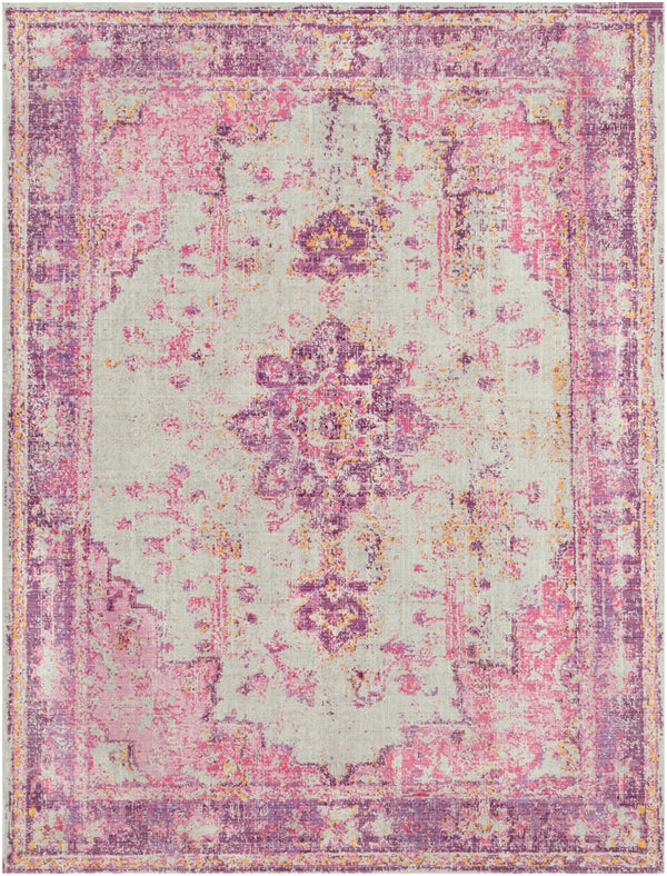 Antioch AIC-2305 Traditional Polyester Rug AIC2305-710106 Bright Pink, Light Gray, Lavender, Dark Purple, Medium Gray, Bright Yellow, Saffron 100% Polyester 7'10" x 10'3"