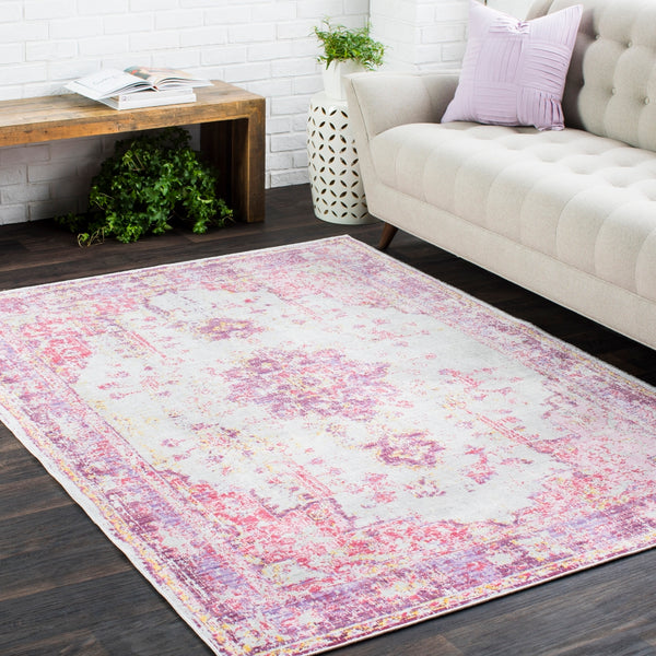 Antioch AIC-2305 Traditional Polyester Rug AIC2305-913 Bright Pink, Light Gray, Lavender, Dark Purple, Medium Gray, Bright Yellow, Saffron 100% Polyester 9' x 12'10"
