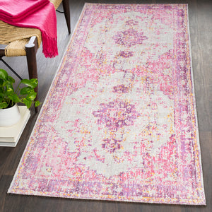 Antioch AIC-2305 Traditional Polyester Rug AIC2305-3710 Bright Pink, Light Gray, Lavender, Dark Purple, Medium Gray, Bright Yellow, Saffron 100% Polyester 2'11" x 7'10"