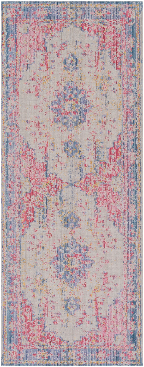 Antioch AIC-2306 Traditional Polyester Rug AIC2306-3382 Violet, Bright Pink, Garnet, Medium Gray, Lavender, Bright Yellow, Seafoam 100% Polyester 3'2" x 8'2"