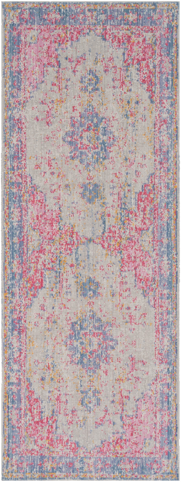 Antioch AIC-2306 Traditional Polyester Rug AIC2306-3710 Violet, Bright Pink, Garnet, Medium Gray, Lavender, Bright Yellow, Seafoam 100% Polyester 2'11" x 7'10"