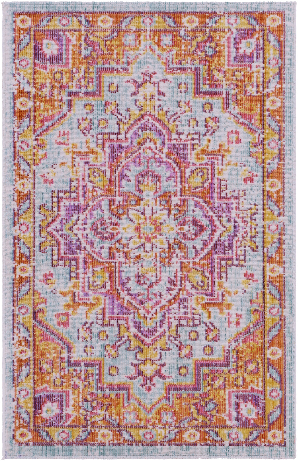 Antioch AIC-2317 Traditional Polyester Rug AIC2317-913 Lavender, Dark Purple, Seafoam, Saffron, Bright Yellow, White, Garnet 100% Polyester 9' x 12'10"