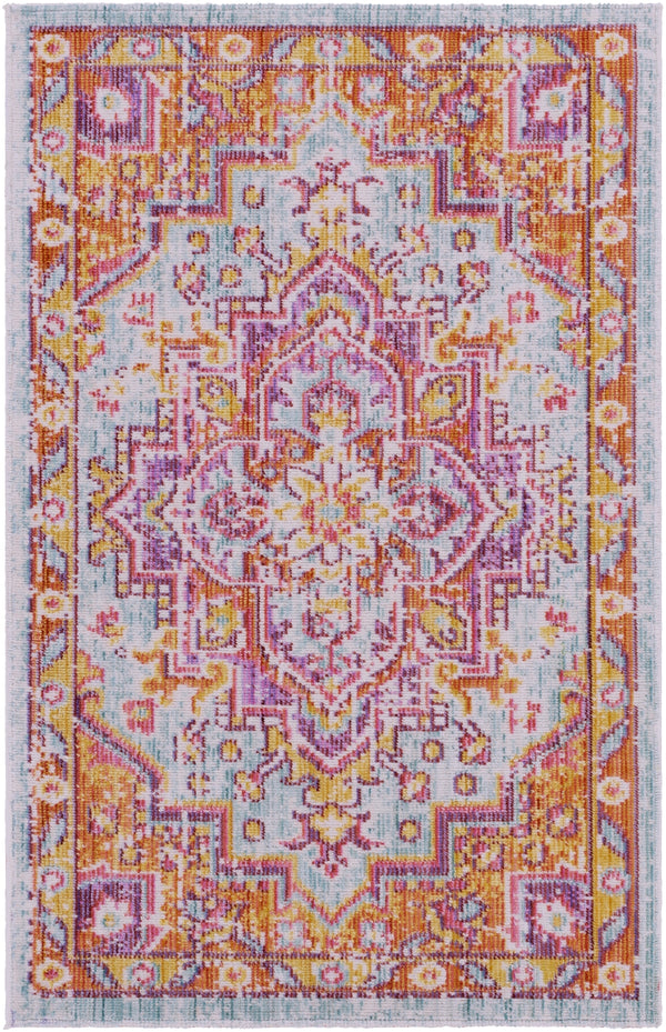 Antioch AIC-2317 Traditional Polyester Rug AIC2317-913 Lavender, Dark Purple, Seafoam, Saffron, Bright Yellow, White, Garnet 100% Polyester 9' x 12'10"
