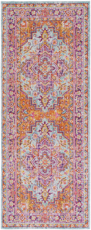 Antioch AIC-2317 Traditional Polyester Rug AIC2317-3382 Lavender, Dark Purple, Seafoam, Saffron, Bright Yellow, White, Garnet 100% Polyester 3'2" x 8'2"