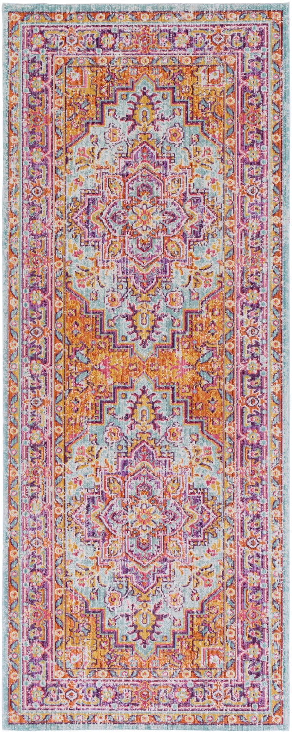Antioch AIC-2317 Traditional Polyester Rug AIC2317-3382 Lavender, Dark Purple, Seafoam, Saffron, Bright Yellow, White, Garnet 100% Polyester 3'2" x 8'2"
