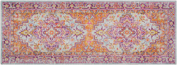 Antioch AIC-2317 Traditional Polyester Rug AIC2317-3710 Lavender, Dark Purple, Seafoam, Saffron, Bright Yellow, White, Garnet 100% Polyester 2'11" x 7'10"
