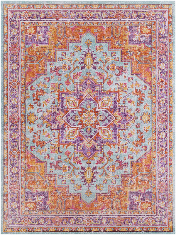 Antioch AIC-2317 Traditional Polyester Rug AIC2317-710106 Lavender, Dark Purple, Seafoam, Saffron, Bright Yellow, White, Garnet 100% Polyester 7'10" x 10'3"