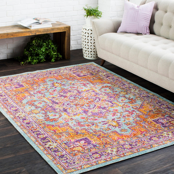 Antioch AIC-2317 Traditional Polyester Rug AIC2317-913 Lavender, Dark Purple, Seafoam, Saffron, Bright Yellow, White, Garnet 100% Polyester 9' x 12'10"
